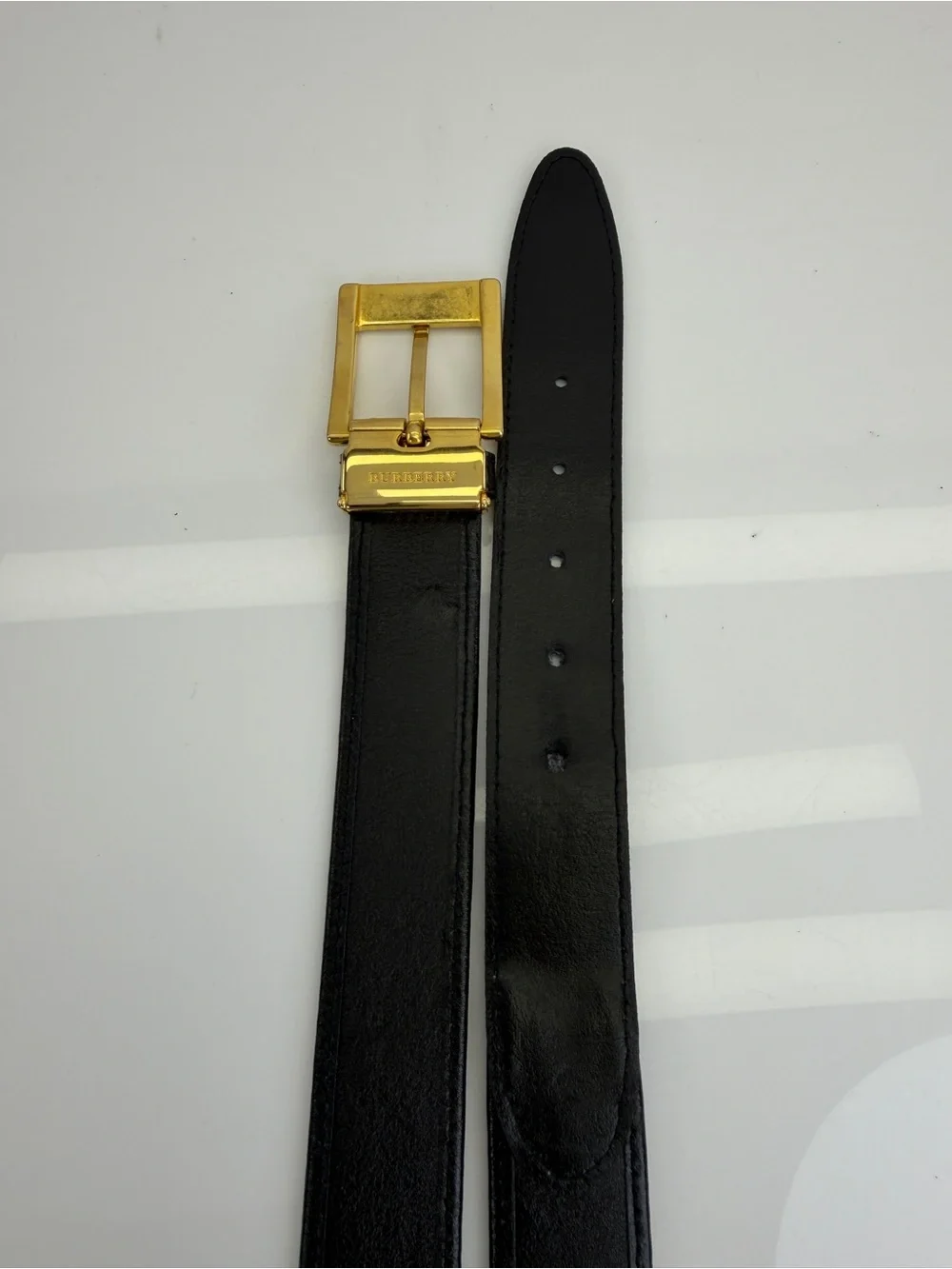 Burberry Classic Plaid Men's Leather Belt - Black & Beige 42